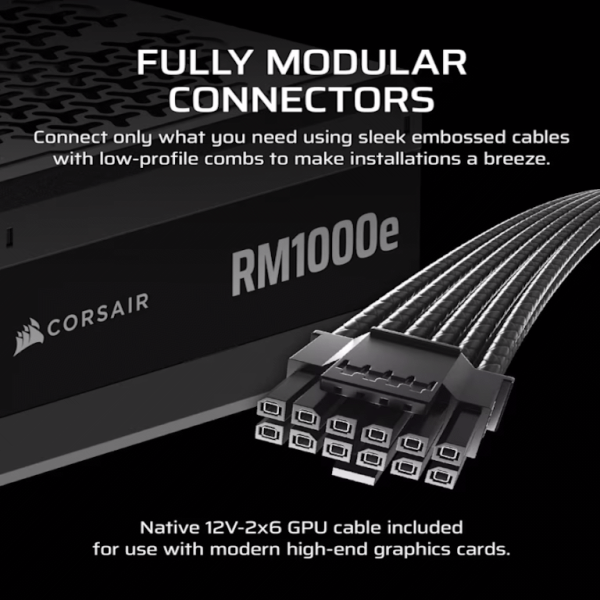 Corsair RM1000e Gold 1000W fully modular ATX 3.1 PSU with cables