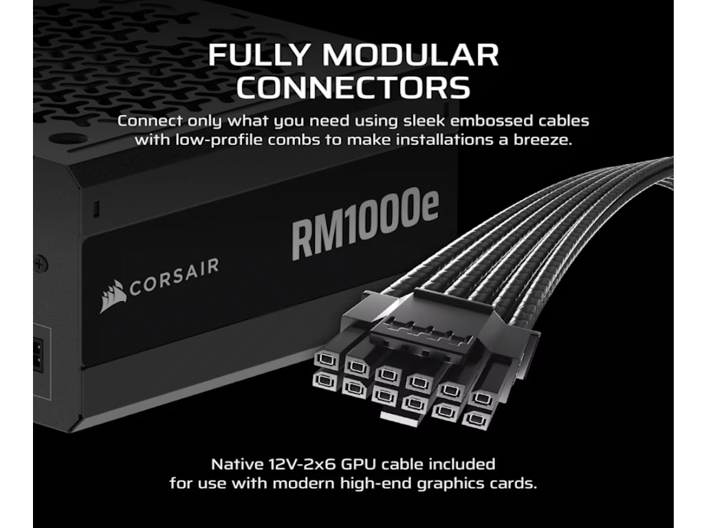 Corsair RM1000e Gold 1000W fully modular ATX 3.1 PSU with cables