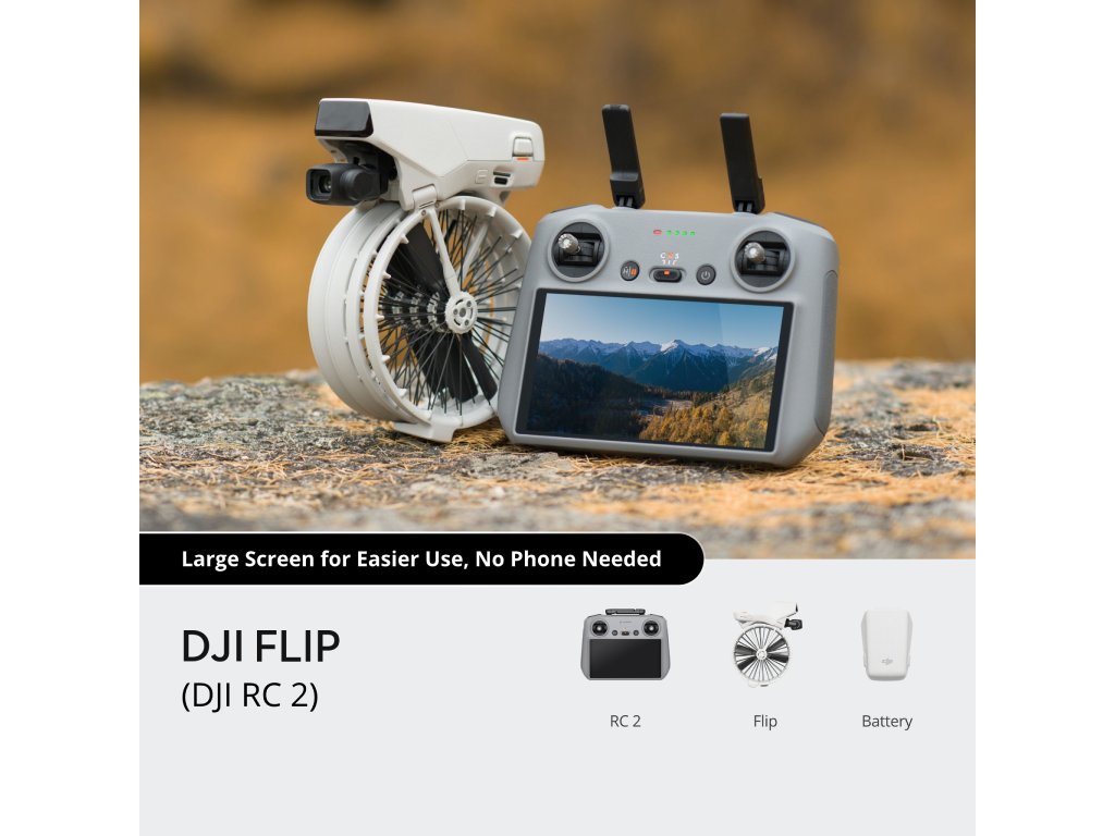DJI Flip dron sa DJI RC 2 kontrolerom na bijeloj pozadini