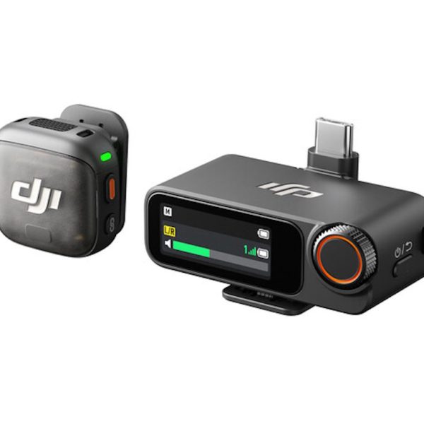 DJI Mic 3 mikrofon s 1 transmiterom i 1 prijemnikom na bijeloj podlozi