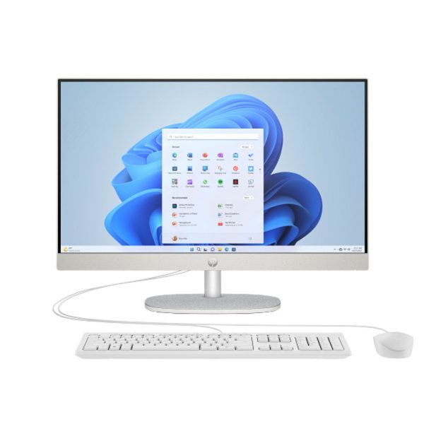 HP All-in-One 24-cr0100ny bijeli računar sa 23.8 inčnim ekranom, tipkovnicom i mišem na stolu