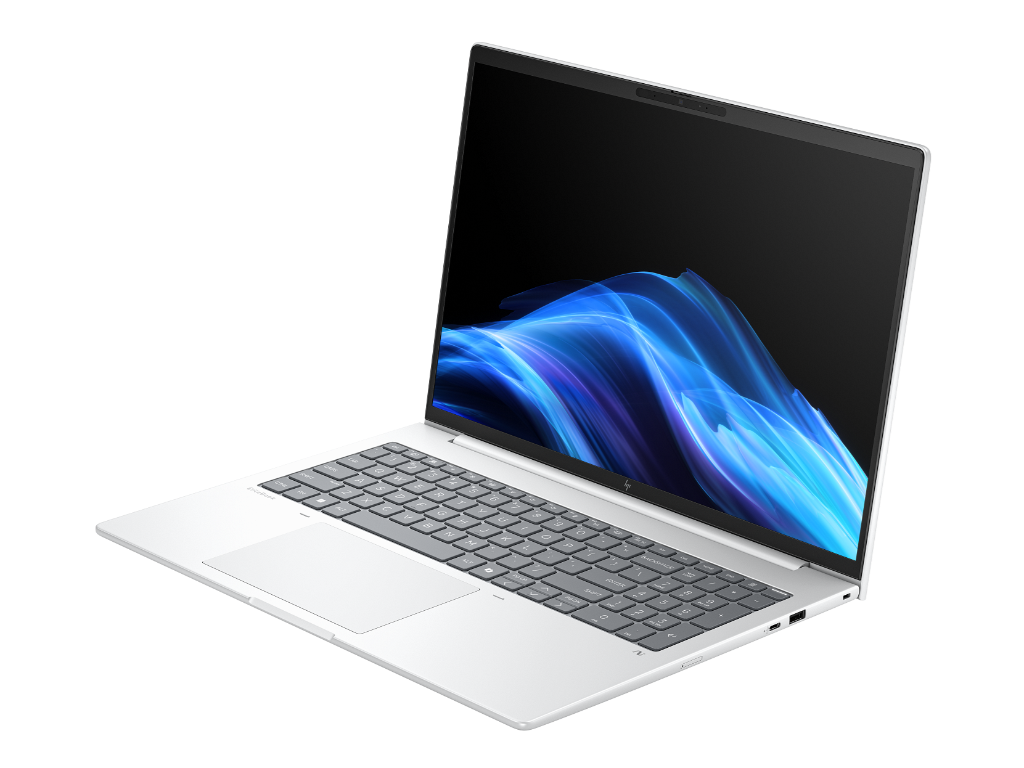 HP EliteBook 8 16 G1i laptop sa otvorenim poklopcem, prikazuje FHD ekran i aluminijsko kućište