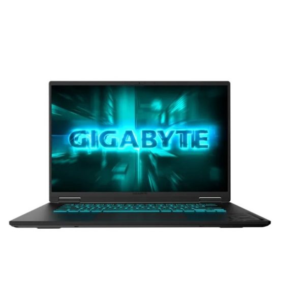 Gigabyte NB Gaming A16 laptop otvoren na stolu s RGB tastaturom i 16-inčnim FHD ekranom
