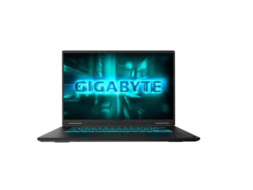 Gigabyte NB Gaming A16 laptop otvoren na stolu s RGB tastaturom i 16-inčnim FHD ekranom