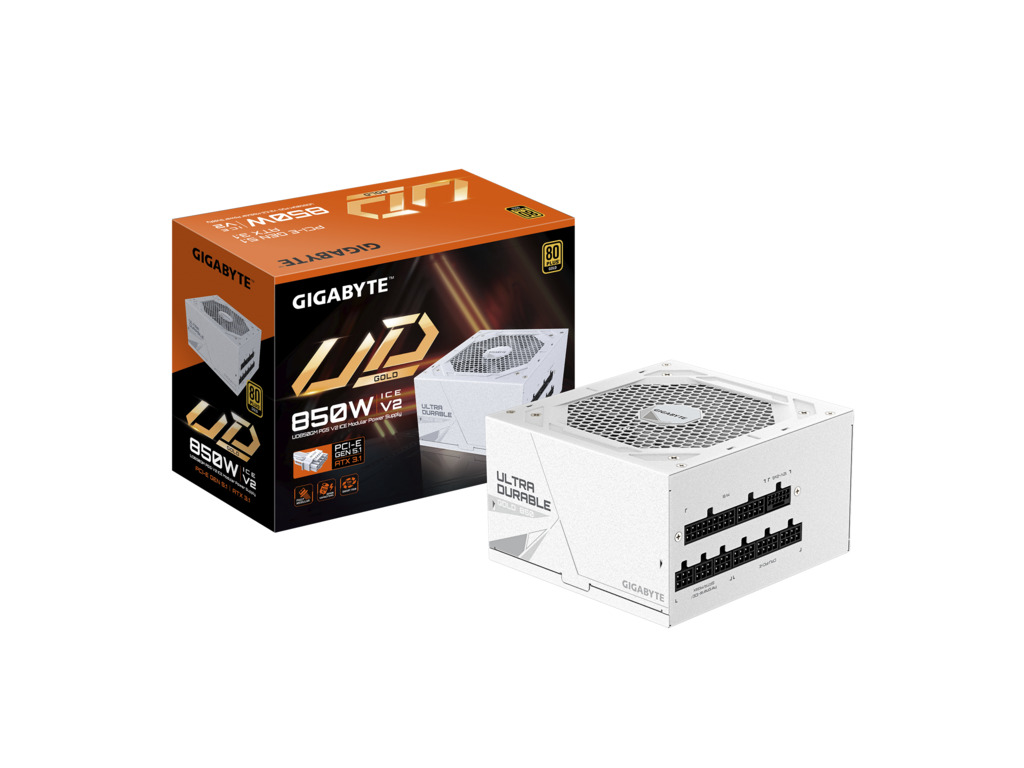 Gigabyte 850W Gold PG5 ICE fully modular white PSU with 80 PLUS Gold certification and ATX 3.1 support