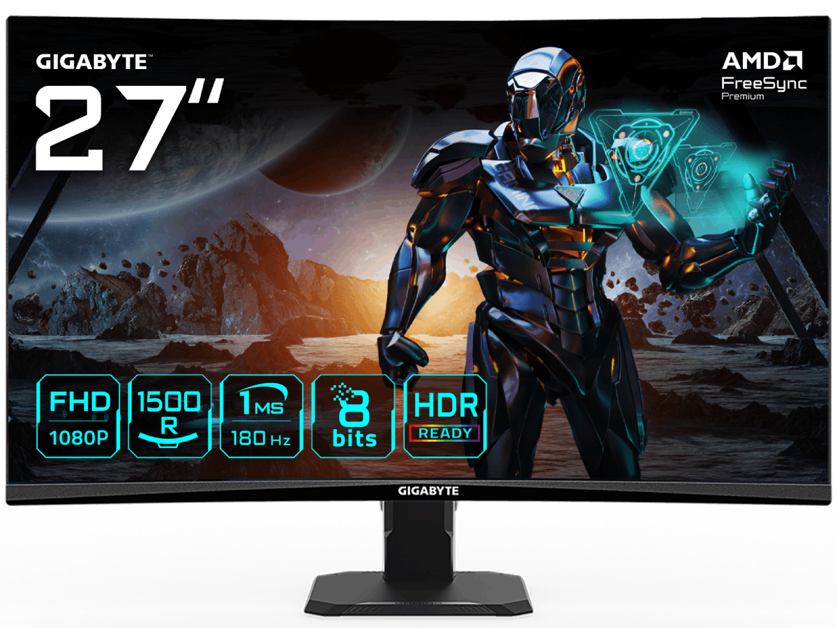 Gigabyte Monitor 27" GS27FC EU27 zakrivljeni VA 1500R FHD 180Hz gaming monitor