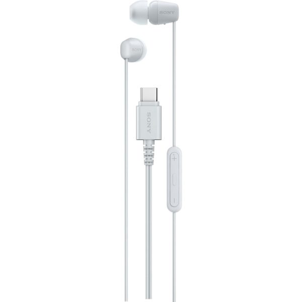 Sony in-ear USB-C bijele slušalice sa silikonskim umetcima na bijeloj podlozi