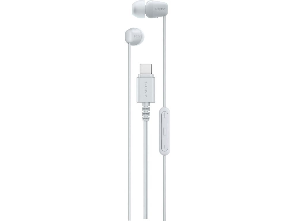 Sony in-ear USB-C bijele slušalice sa silikonskim umetcima na bijeloj podlozi