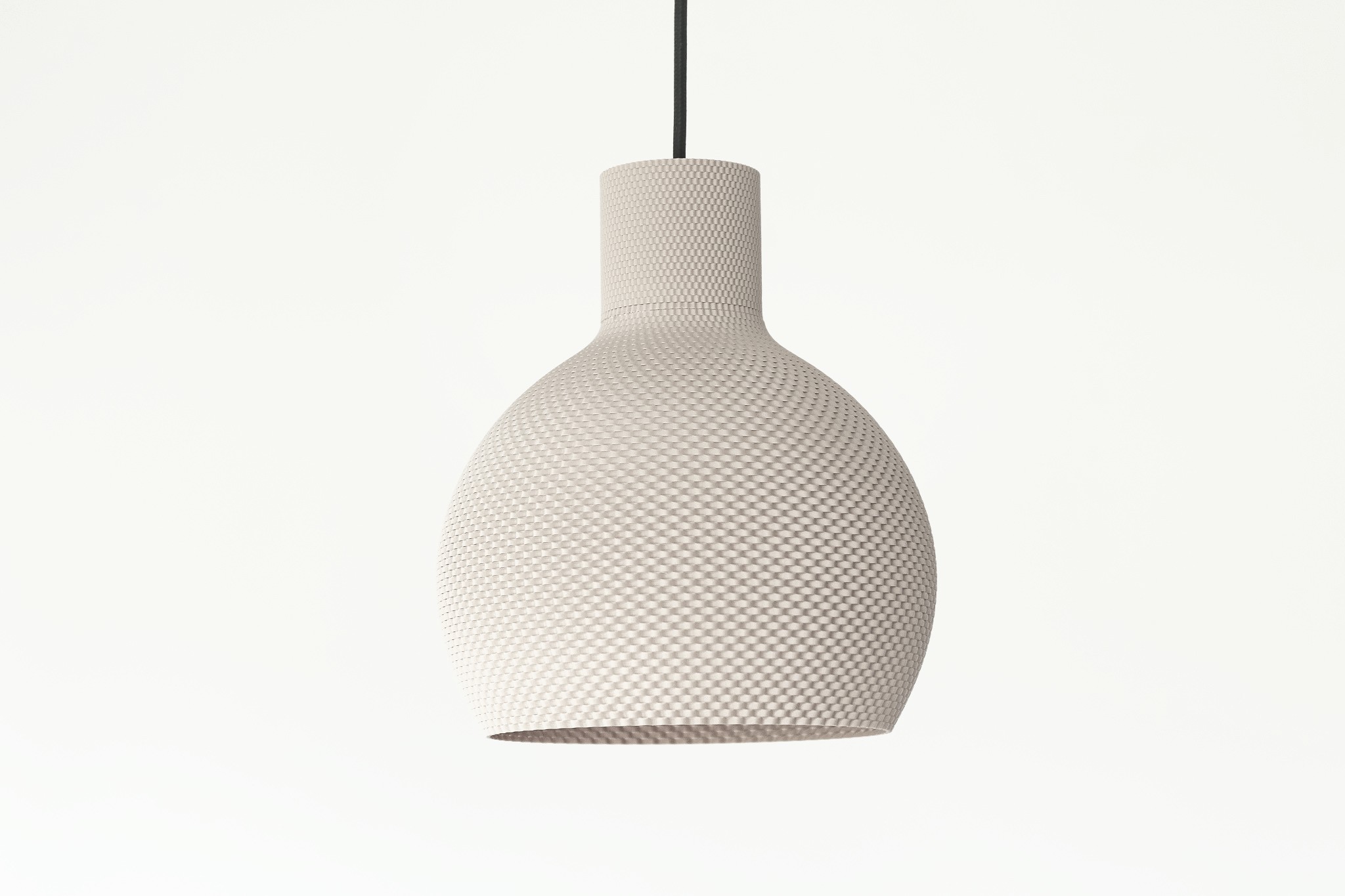 Dizajnerski luster Tkana Elegancija V2 bijele boje sa teksturom tkanja, postavljen u modernom enterijeru.