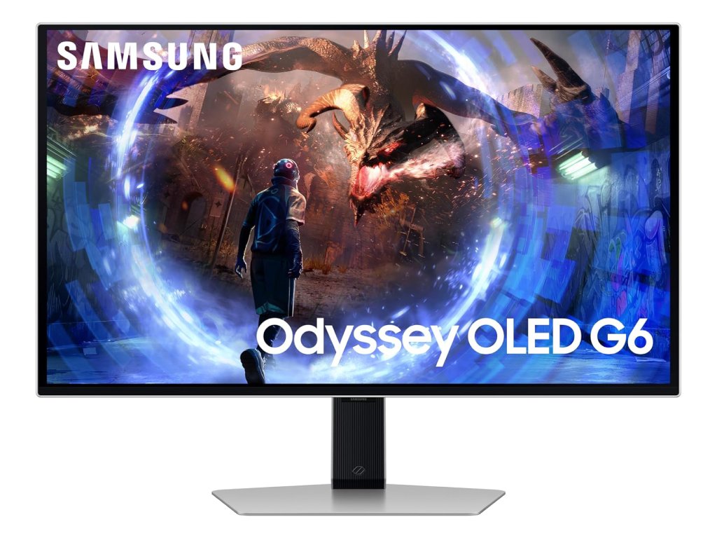 Samsung 27 inch Odyssey G60SD QHD OLED gaming monitor silver color with stand