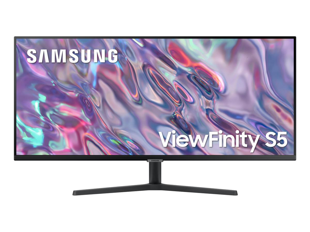 Samsung 34 inčni UWQHD ravni monitor S50GCVA crne boje na stolu sa prikazom širokog ekrana