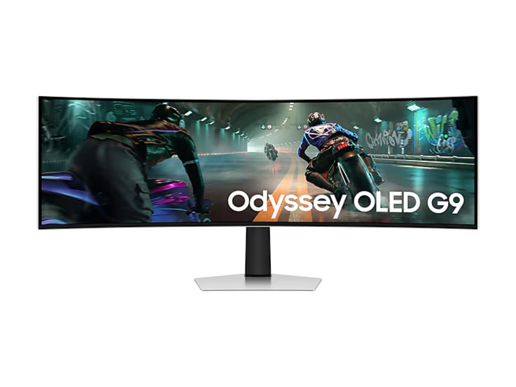 Samsung 49-inch OLED G9 gaming monitor with curved DQHD display, 32:9 aspect ratio, and 144Hz refresh rate