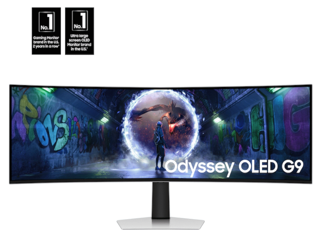 Samsung 49-inch OLED gaming monitor G9 G93SD srebrne boje na stolu