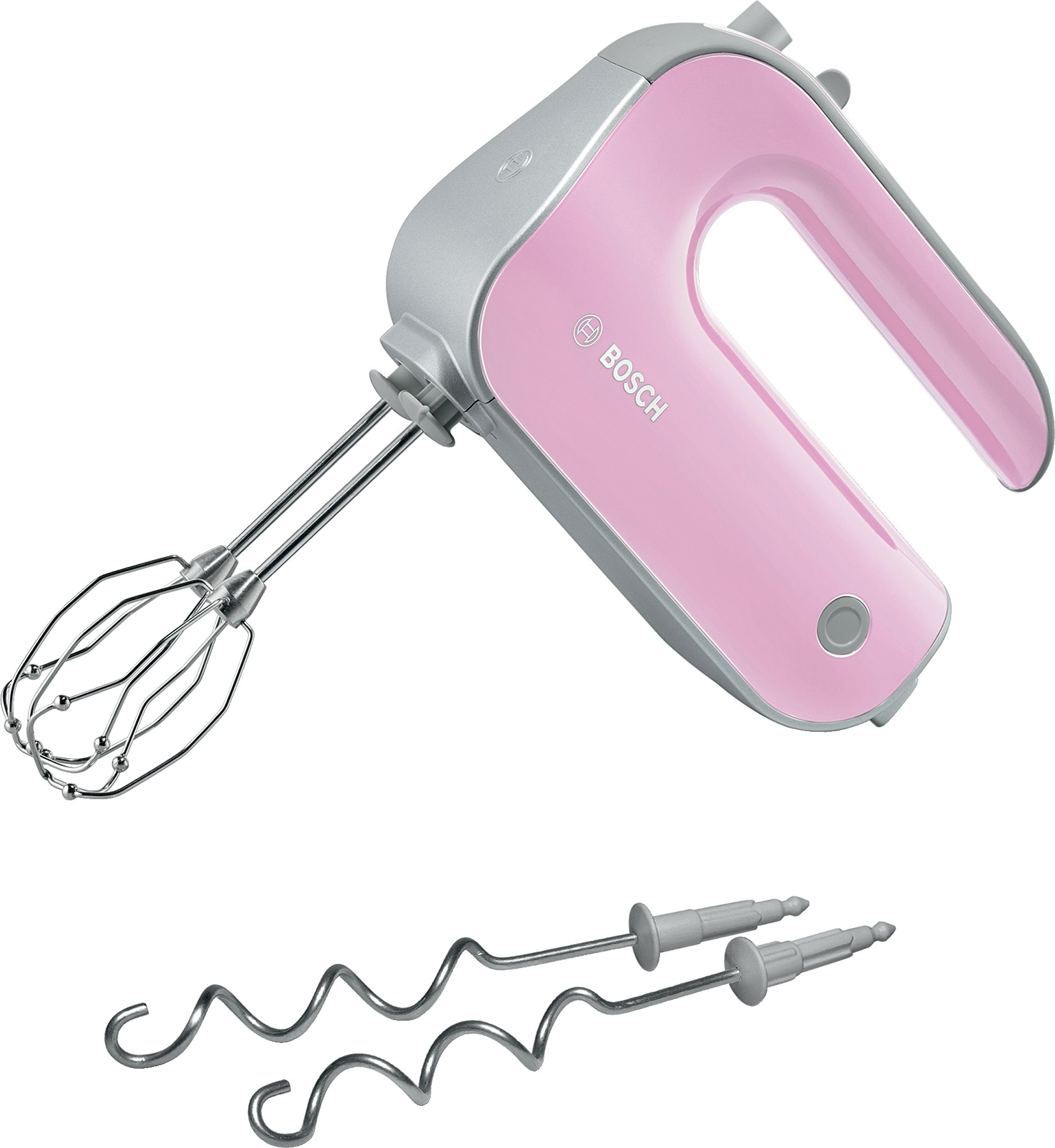 Bosch ručni mikser Pink MFQ4030K 500W s 5 brzina i turbo funkcijom na bijeloj podlozi