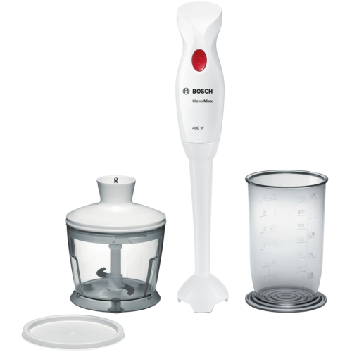 Bosch štapni mikser MSM14200 CleverMixx 400W bijele i crvene boje sa plastičnom nogom i mjernom posudom
