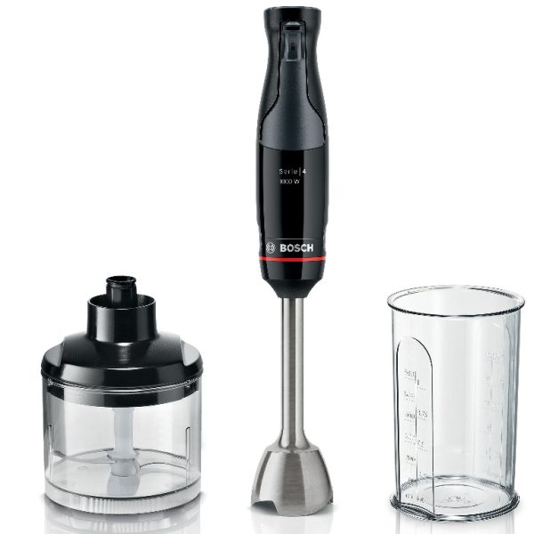 Bosch štapni mikser MSM4B620 antracit 1000W sa sjeckalicom i mjernom posudom na bijeloj pozadini