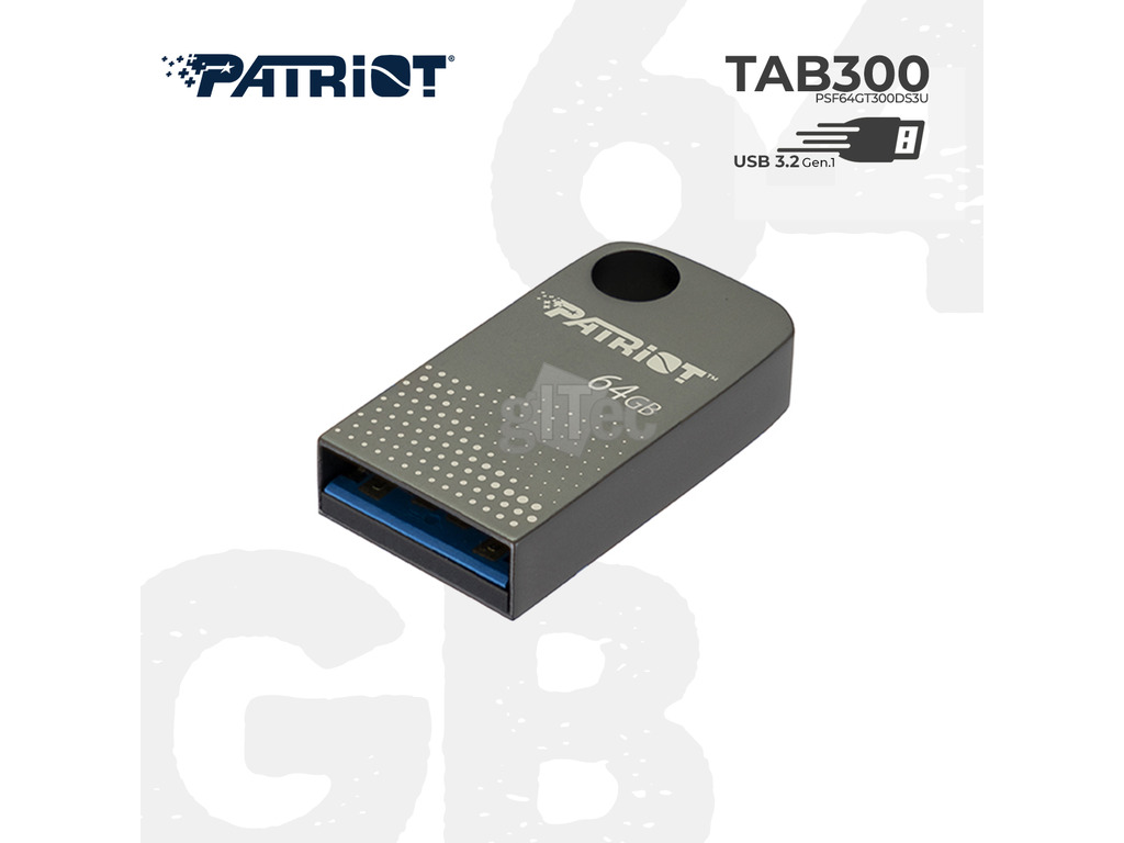 Patriot Tab300 64GB USB 3.2 flash drive u tamnoj boji na bijeloj pozadini