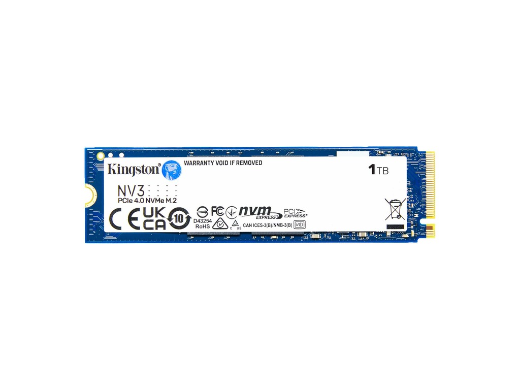 Kingston SSD 1TB NV3 NVMe PCIe Gen 4.0 M.2 disk na bijeloj pozadini
