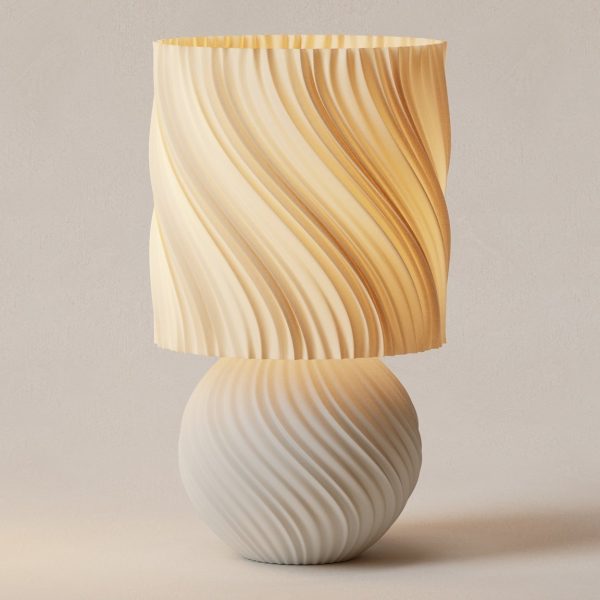 Japandi ambijentalna stolna lampa sa talasastim valovitim dizajnom u bijeloj boji