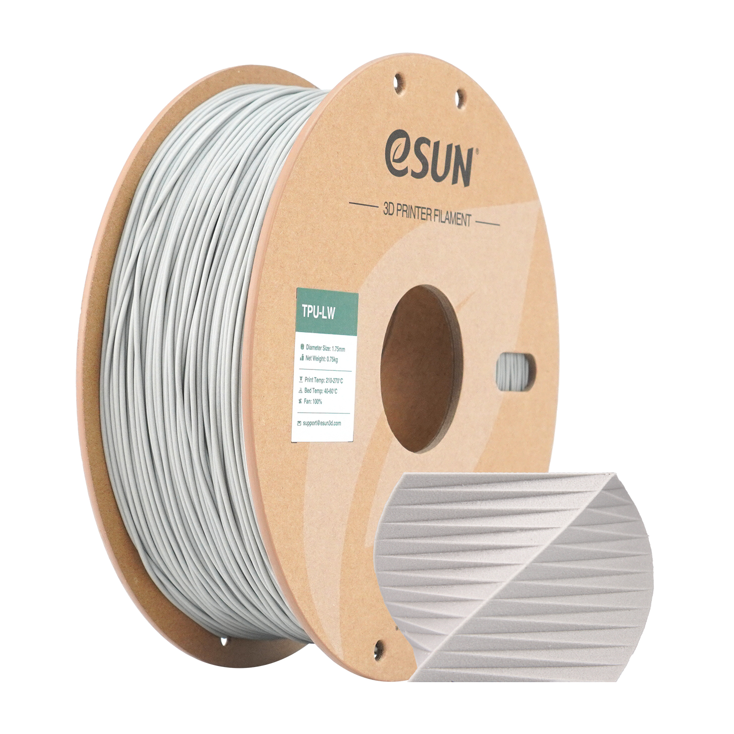 eSUN TPU LW SIVA (Grey) 0.75kg 1.75mm PaperRoll (TPU-LW175H075P1)
