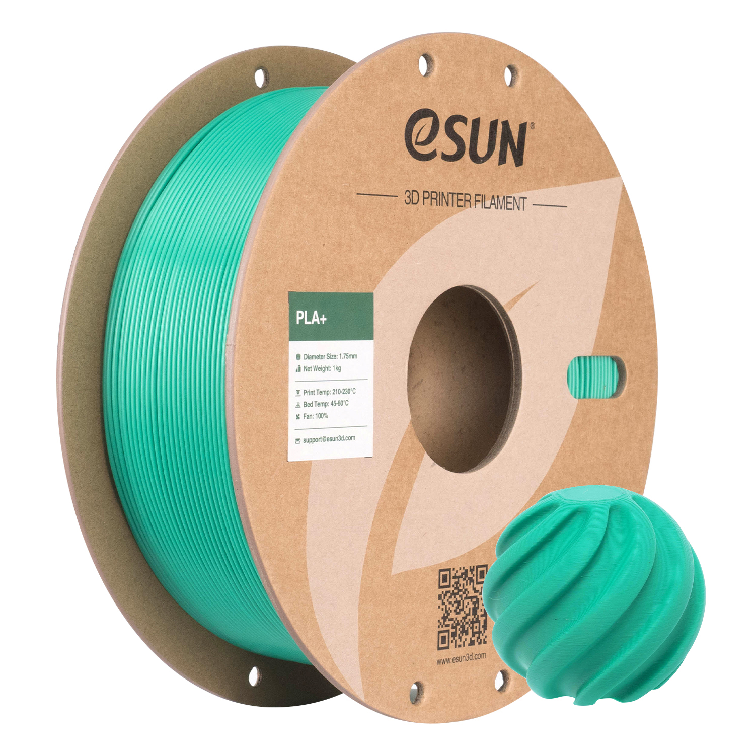 eSUN PLA+ ŽAD ZELENA (Jade Green) 1kg 1.75mm PaperRoll (PLA+175O-JG1P1)