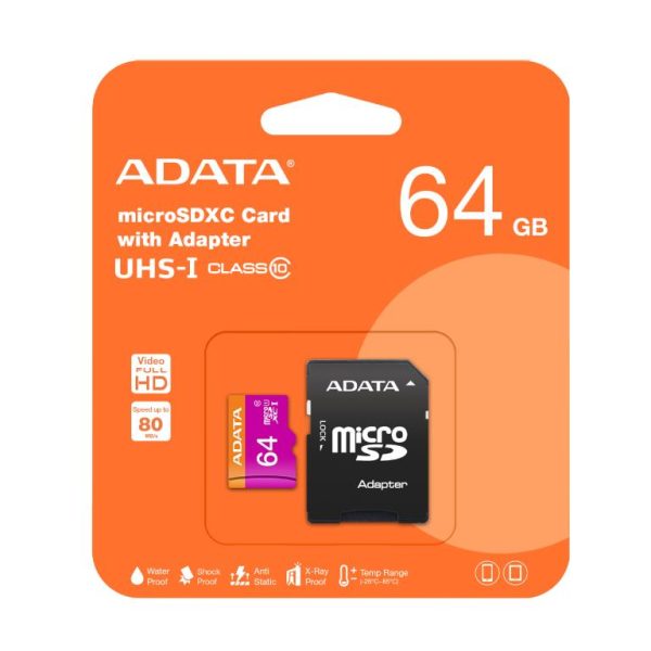 ADATA MicroSD 64GB Premier UHS Class 10, V10 100/25 Mbps microSDXC