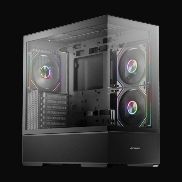 LC-Power Case Gaming 812BOnyx Vision, Midi-Tower, ATX3xARGB fans,GPU: 400mm, CPU Cooler: 190m