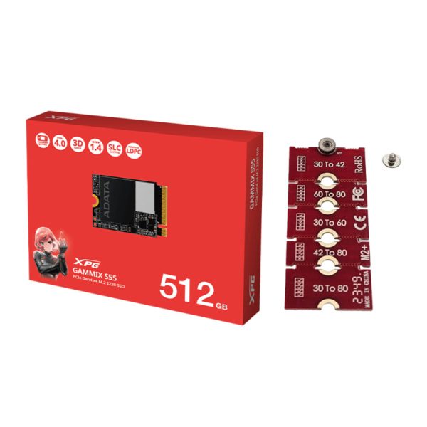 ADATA XPG SSD 512GB NVME PCIE 2230 GEN 4, 5000/3800 Mbps+ Rise adapter 2230na2280